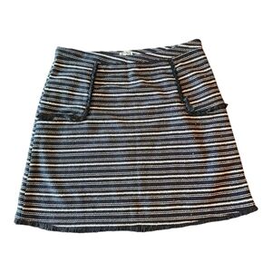 Mo Vint black tweed fringe hem stripe skirt with sequins L
